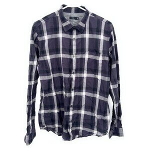 Vince Mens Large Plaid Shirt Purple Long Sleeve Lightweight Sheer
